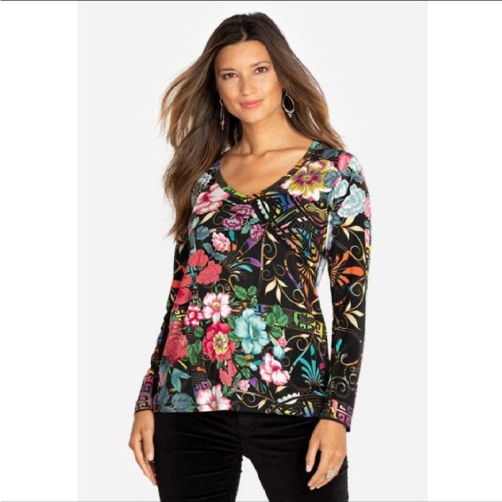 JOHNNY WAS Peace Favorite L/S V-Neck Tee, Size M